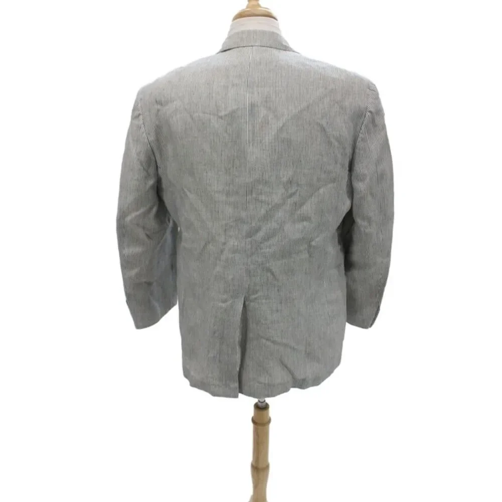 Brooks Brothers Mens Gray Striped Linen Blazer Button Size 44